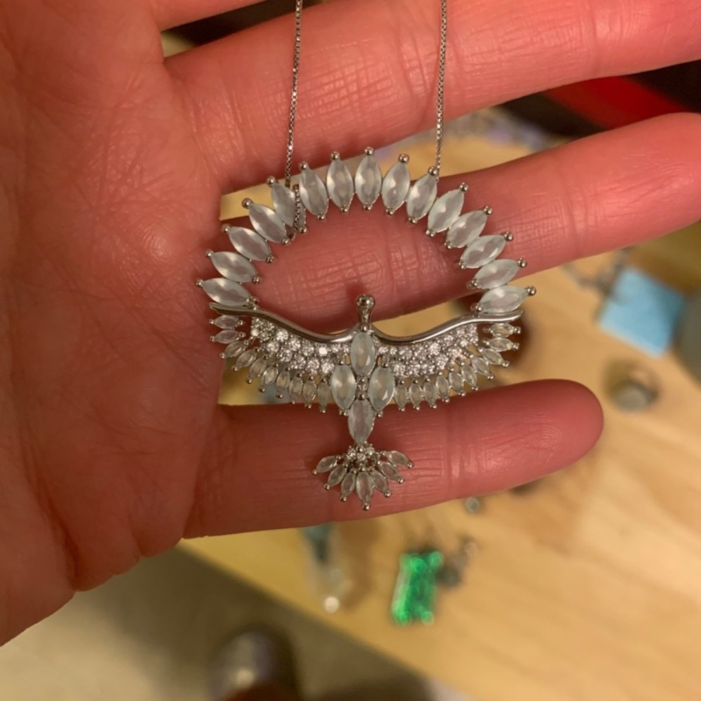 Silver Cubic Zirconia crystal bird necklace - Phoenix - thunderbird - Picture 10 of 11